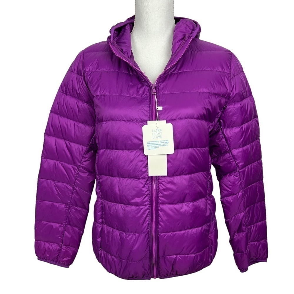 NWT Unbranded Women’s Ultra Light Down Full Zip Jacket Raspberry Hoodie Sz Small
